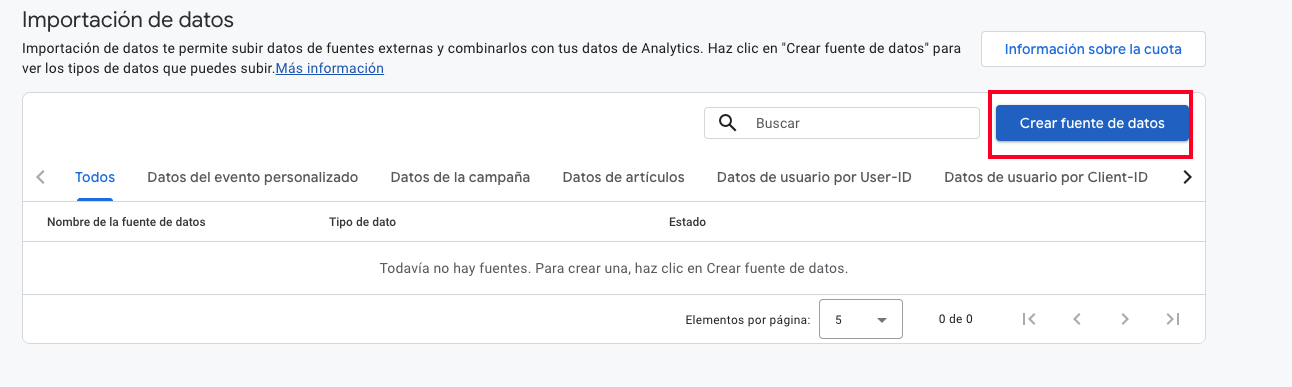 Crear nueva fuente de datos en GA4