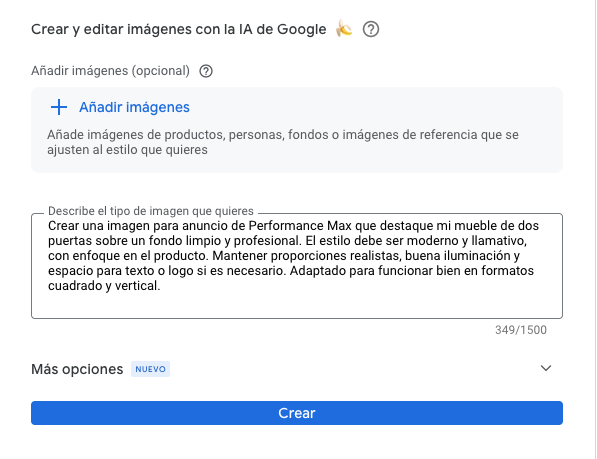 Ejemplo de prompt para generar imagen con Nano Banana Pro en Google Ads