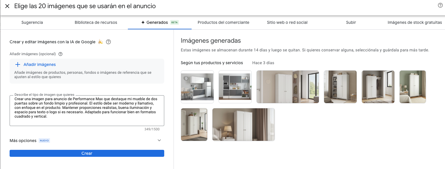 Imágenes generadas por Nano Banana Pro en Google Ads mostrando múltiples opciones
