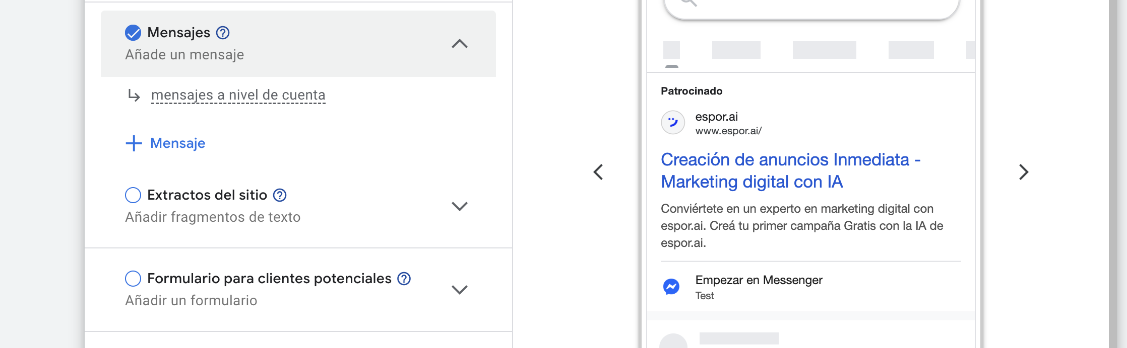Agregar Message Asset a Performance Max en Google Ads